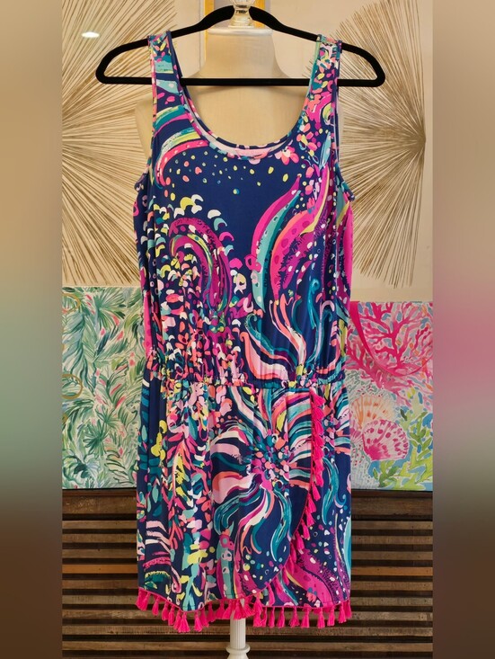 Lilly Pulitzer Pants - HTF Lilly Pulitzer Jarrett Knit Skirt Romper Beach Loot Skirt Tassels Navy Neon